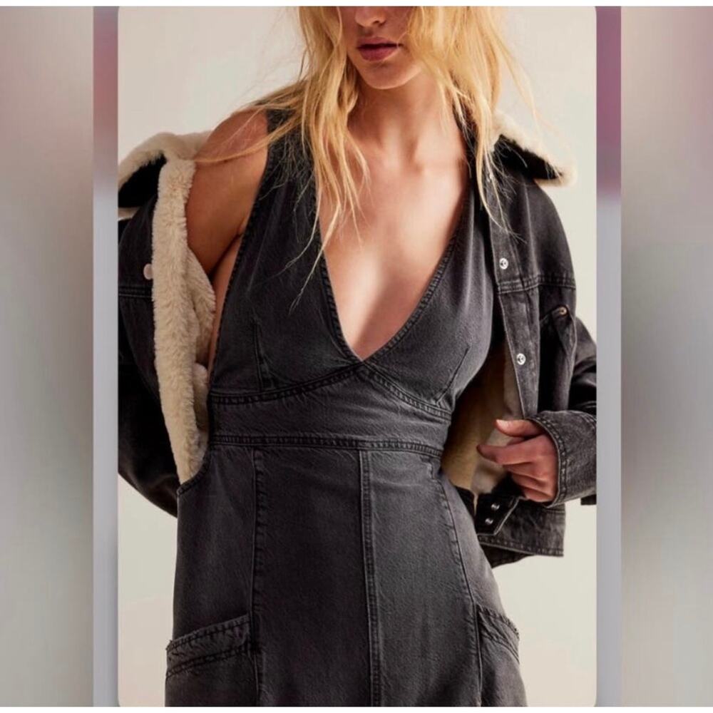 Free People We The Free Wonderland Maxi Dress Black Denim Distressed Size Small - Picture 11 of 11